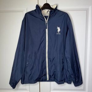 US Polo Assn. Windbreaker Jacket Mens Large Navy Mesh Lined Pony Logo Full Zip‎
